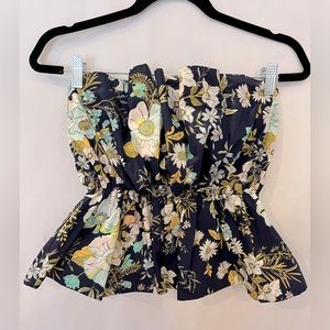 Anthropologie Strapless Navy Floral Top Size M NWT!